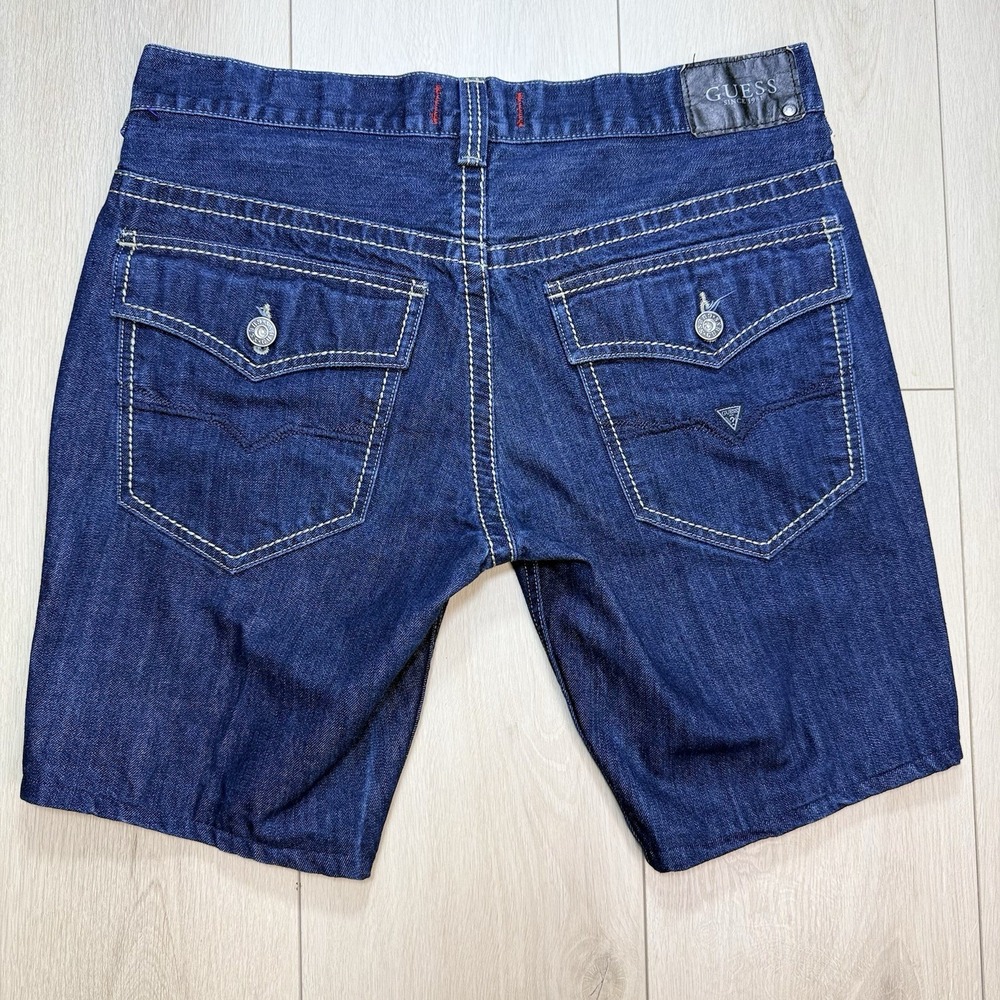 Guess Denim Shorts Mens 36 Blue Relaxed Boot Rancho Fit Y2K Cutoff Jean Shorts - Picture 7 of 9